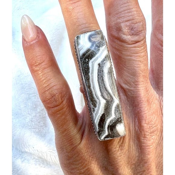 Handmade Jewelry - 925 Massive African ZEBRA Calcite Ring 5.5